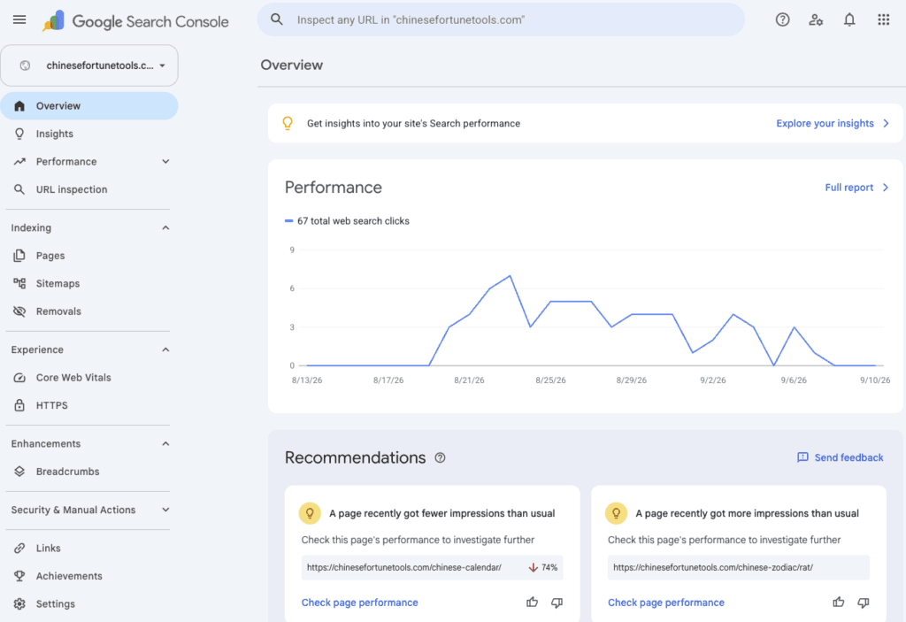 新网站上线后Google Search Console搜索流量下降SEO实战截图